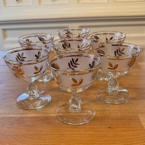 Vintage Libbey Golden Foliage Champagne Coupes - set of 7 - MCM Glassware